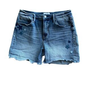 Driftwood Lulu Star Embroidered Denim Cutoff Shorts 27 Frayed Boho Festival